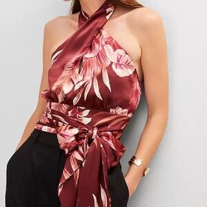 Studio Collection Twist Halter Top in Tropical Print Ann Taylor XL